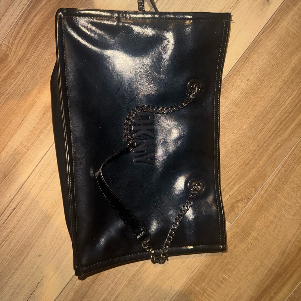 DKNY Sleek Black Chain Tote - Picture 2 of 7